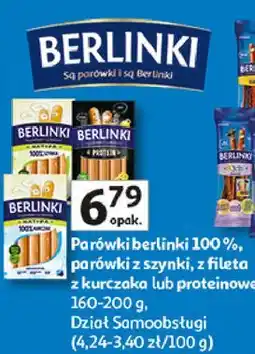 Auchan Parówki berlinki 100%, parówki z szynki, z fileta z kurczaka lub proteinowe, Berlinki oferta