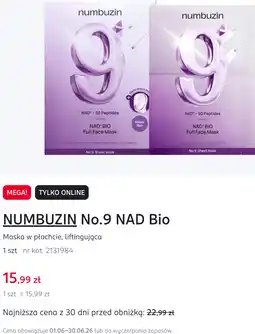 Rossmann NUMBUZIN No.9 NAD Bio Maska w płachcie, liftingująca oferta