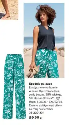 Tchibo Spodnie palazzo damskie zielone z białym nadrukiem oferta