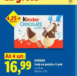 Lidl Lody na patyku Kinder Chocolate 4-pak oferta