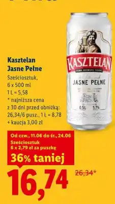 Lidl Piwo Kasztelan Jasne Pełne 6-pak oferta