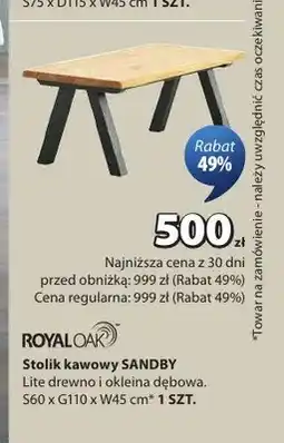 JYSK Stolik kawowy SANDBY Royal Oak lite drewno i okleina dębowa oferta