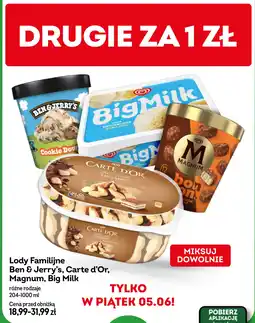 Żabka Lody Familijne Ben & Jerrys, Carte dOr, Magnum, Big Milk oferta