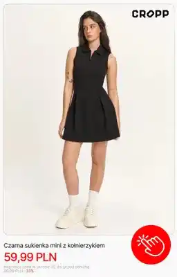 Czarna sukienka mini z kołnierzykiem Cropp