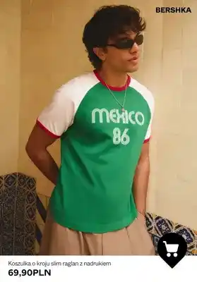 Koszulka o kroju slim raglan z nadrukiem Bershka