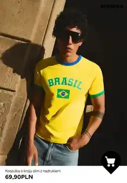 Bershka Koszulka o kroju slim z nadrukiem Bershka oferta