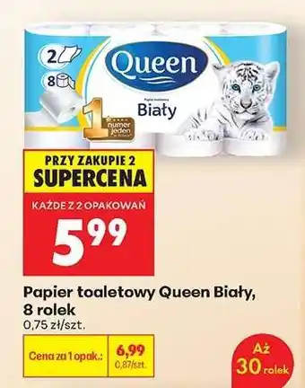 Biedronka Papier toaletowy Queen Biały, 8 rolek oferta