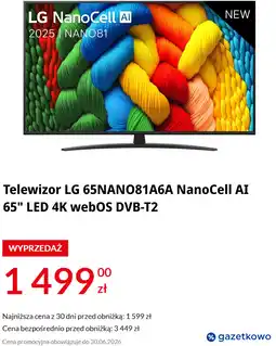 RTV EURO AGD Telewizor LG 65NANO81A6A NanoCell AI 65 LED 4K webOS DVB-T2 oferta