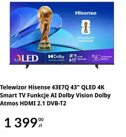 RTV EURO AGD Telewizor Hisense 43E7Q 43 QLED 4K Smart TV Funkcje AI Dolby Vision Dolby Atmos HDMI 2.1 DVB-T2 oferta
