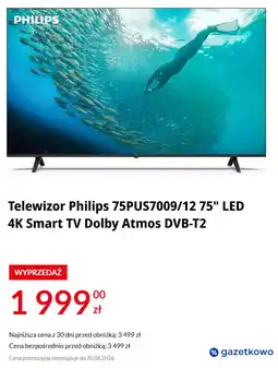 RTV EURO AGD Telewizor Philips 75PUS7009/12 75 LED 4K Smart TV Dolby Atmos DVB-T2 oferta