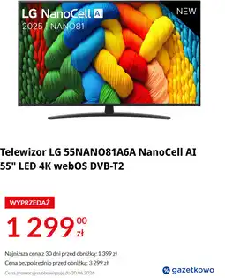RTV EURO AGD Telewizor LG 55NANO081A6A NanoCell AI 55 LED 4K webOS DVB-T2 oferta