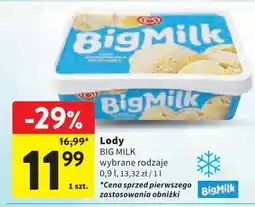 Intermarche Lody BIG MILK wybrane rodzaje oferta