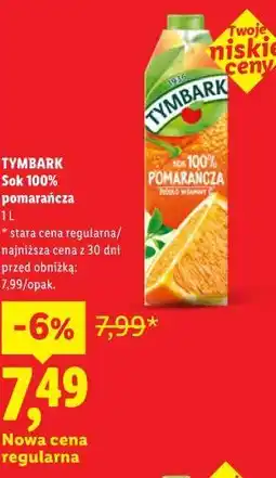 Lidl TYMBARK Sok 100% pomarańcza oferta