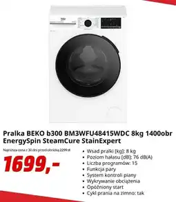 Media Markt Pralka Beko b300 EnergySpin SteamCure StainExpert oferta