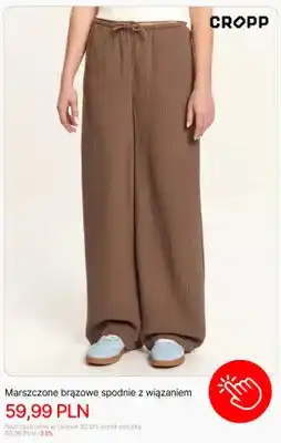 Cropp Spodnie marszczone brązowe z wiązaniem Cropp oferta