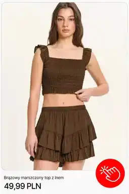 Cropp Top damski Cropp brązowy marszczony z lnem oferta