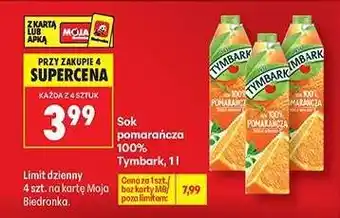 Biedronka Sok pomarańcza 100% Tymbark, 1 l oferta
