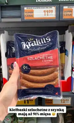 Biedronka Kiełbaski szlachetne z szynką Krakus Selection oferta