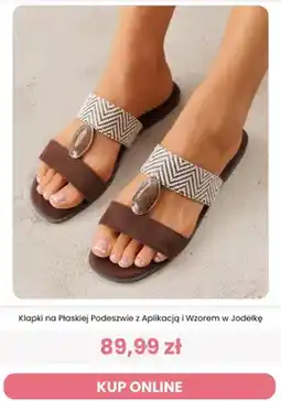 Renee Klapki na płaskiej podeszwie z aplikacją i wzorem w jodełkę Renee oferta