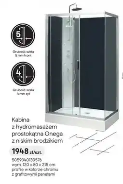 Castorama Kabina z hydromasażem prostokątna Onega z niskim brodzikiem 120x80x215 cm oferta