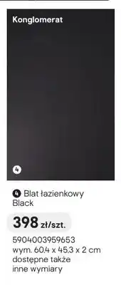 Castorama Blat łazienkowy konglomerat Black 60,4x45,3x2 cm oferta