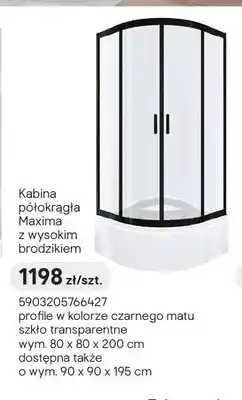Castorama Kabina półokrągła Durasan Maxima z wysokim brodzikiem czarny mat oferta