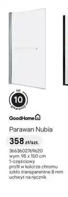 Castorama Parawan nawannowy GoodHome Nubia chrom transparentny 95x150 cm oferta
