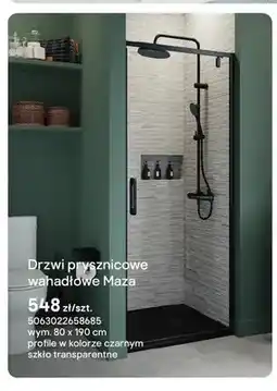Castorama Drzwi prysznicowe wahadłowe Maza czarne 80x190 cm oferta