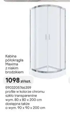 Castorama Kabina półokrągła Durasan Maxima z niskim brodzikiem chrom oferta