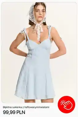 Cropp Sukienka błękitna z haftowanymi kwiatami Cropp oferta