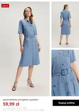 Greenpoint Sukienka jasnoniebieska szmizjerka z paskiem Greenpoint oferta
