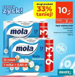 Dealz Papier toaletowy Mola Biała bawełna 2-warstwowy 12-pak oferta