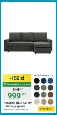 ERLI Narożnik NEO z funkcją spania oferta