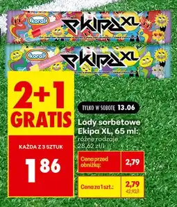 Biedronka Lody sorbetowe Koral Ekipa XL truskawkowe oferta