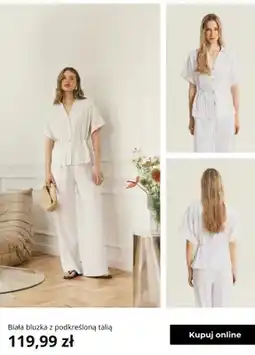 Greenpoint Bluzka damska biała z podkreśloną talią Greenpoint oferta
