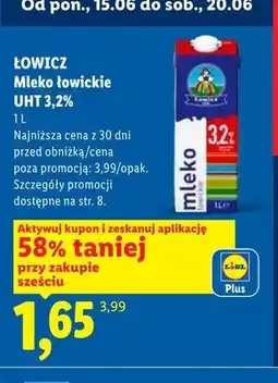 Lidl Mleko łowickie UHT 3,2% Łowicz oferta