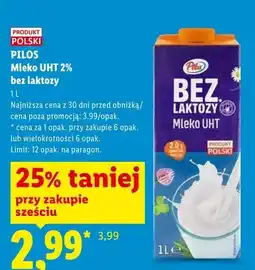 Lidl Mleko UHT 2% bez laktozy Pilos oferta