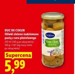 Lidl Oliwki zielone nadziewane pastą z sera pleśniowego Duc De Coeur oferta