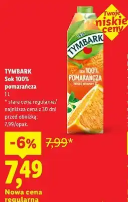 Lidl Tymbark Sok 100% pomarańcza oferta