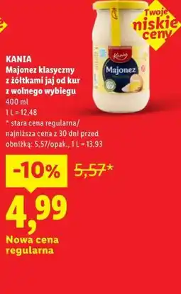 Lidl KANIA Majonez klasyczny z żółtkami jaj od kur z wolnego wybiegu oferta