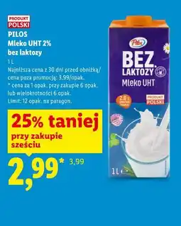 Lidl PILOS Mleko UHT 2% bez laktozy oferta
