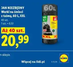 Lidl Jan Niezbędny Worki na śmieci z taśmą, 60 L, XXL oferta