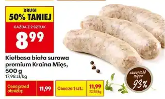 Biedronka Kielbasa biała surowa premium Kraina Mięs 500 g oferta