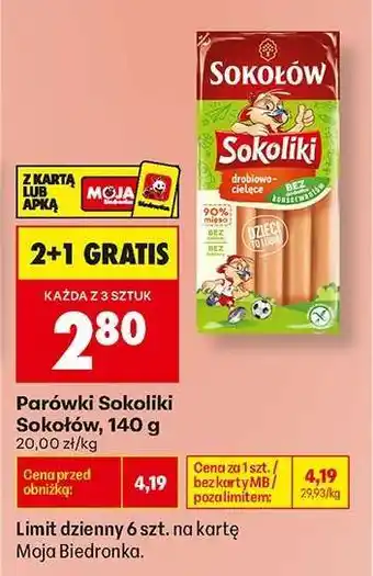 Biedronka Parówki Sokoliki Sokołów, 140 g oferta