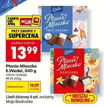 Biedronka PTASIE MLECZKO E.WEDEL, 340 G oferta