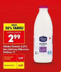 Biedronka Mleko Świeże 2,0% bez laktozy Mleczna Dolina, 1l oferta