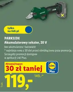 Lidl PARKSIDE Akumulatorowy sekator, 20 V oferta