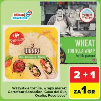 Wszystkie tortille, wrapy marek: Carrefour Sensation, Casa del Sur, Ocelio, Poco Loco