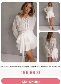 Renee Sukienka z bawełną z koronkowymi wstawkami i wiązaniem w stylu Boho Renee oferta