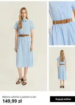 Greenpoint Sukienka błękitna z paskiem w talii Greenpoint oferta